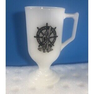 The Boston Half Shell -vintage White Milk Glass Pedestal D Handle Mug